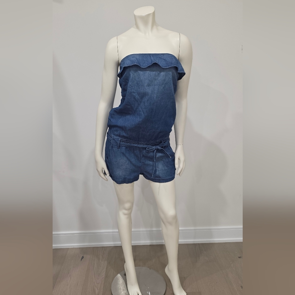 Garage Blue Denim Strapless Romper S